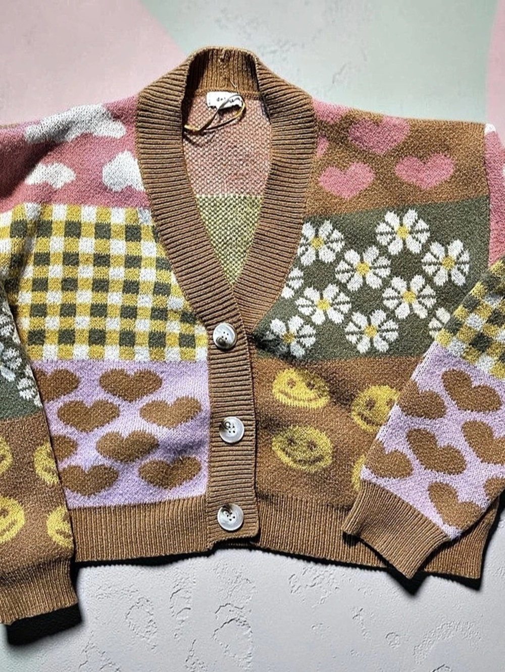 debut Color Block Cardigan Brown & Pink Size Large